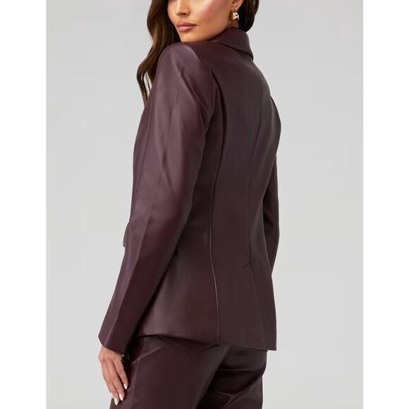Women’s Plum Faux Leather Blazer Jacket - Picture 10 of 16